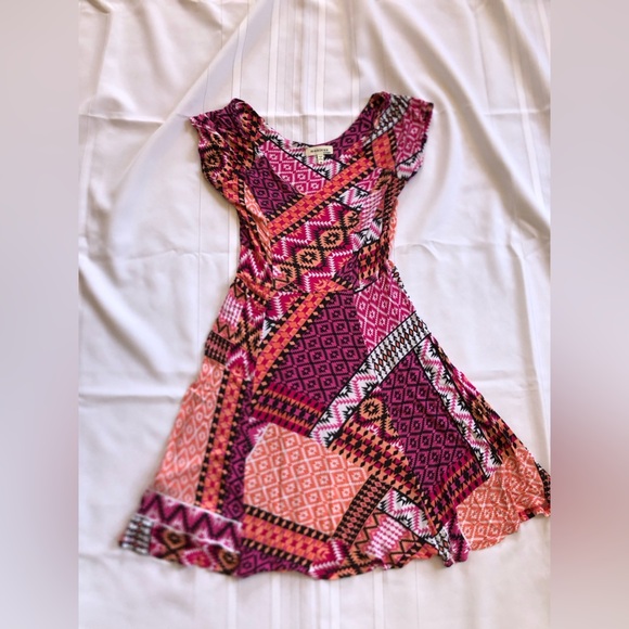 Pink and Orange Geometric Print Dress - Picture 1 of 11